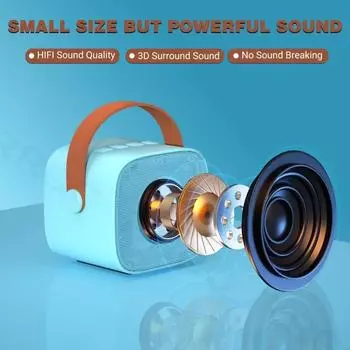 Мини-караоке-машина, совместимый с Bluetooth, динамик, 1-2 беспроводных микрофона, комплект караоке-динамиков, музыкальный проигрыватель для вечеринки дома розовый