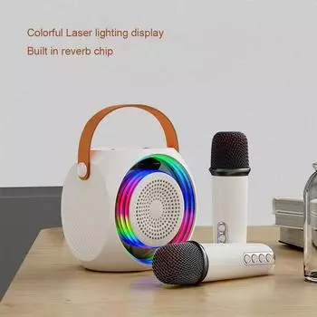 Мини-караоке-плеер KTV со светодиодной подсветкой RGB, портативный Bluetooth-динамик для караоке с беспроводным микрофоном для домашней вечеринки розовый