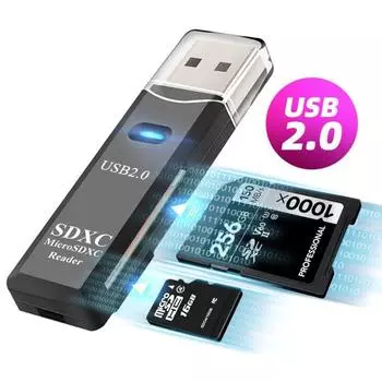 Мини-кардридер USB2.0 2 в 1 для ПК Micro SD TF устройство чтения карт памяти адаптер для записи нескольких карт флэш-накопитель аксессуары для ноутбуков чёрный