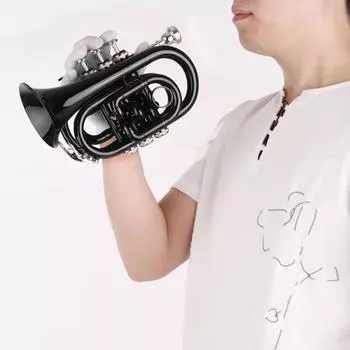 Мини карманная труба Bb плоский духовой инструмент из латуни с мундштуком перчатки салфетка для чистки футляр для переноски золотой