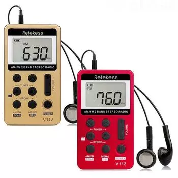 Мини-карманный FM-AM-радио, цифровой перезаряжаемый ЖК-дисплей, спортивный плеер Walkman, зарядка красный