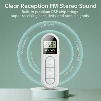 Мини-карманный FM-радио с зажимом и ЖК-дисплеем с подсветкой и наушниками 3,5 мм, регулируемая частота, чип DSP-фильтра, радио чёрный