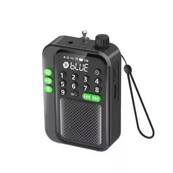 Мини карманный FM-радиоприемник с высокой чувствительностью, беспроводной Bluetooth-динамик со светодиодным дисплеем, функцией записи и таймером сна чёрный