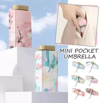 Мини карманный зонтик от дождя, картина маслом, зонт с принтом, дорожный зонт от солнца, легкий ветрозащитный портативный 6-складной зонтик