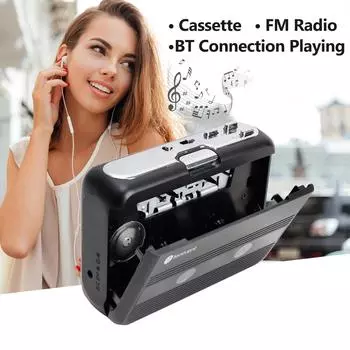 Мини-кассетный плеер, магнитофон, FM-радио с разъемом для наушников 3,5 мм, регулятор громкости чёрный