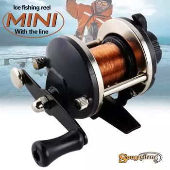 Мини-катушки для зимней рыбалки с леской из сплава, высококачественная катушка для троллинга чёрный