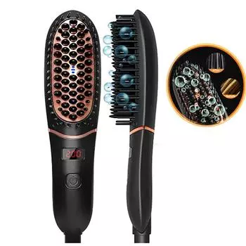 Мини керамическая щетка для выпрямления волос для женщин и мужчин, быстро нагревающаяся, перезаряжаемая, отрицательная ионизация, 5 уровней температуры, укладка для бороды чёрный