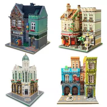 [Мини-кирпичи] Модель Street View Building Blocks Square Post Office Corner Bike Shop Hotel Coffee Park City Bricks Toys Kids Gift NO Original Box