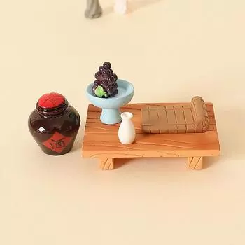 Мини-китайская винная банка, миниатюрная кухня, кукольный домик, имитация бамбукового стола, винная банка, еда и игровая модель, аксессуары, сцена