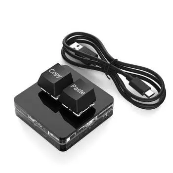 Мини-клавиатура для копирования и вставки с 2 клавишами, программируемыми горячими клавишами, белая USB-клавиатура - Настраиваемая макро-панель для работы и игр, управляемая одной рукой чёрный