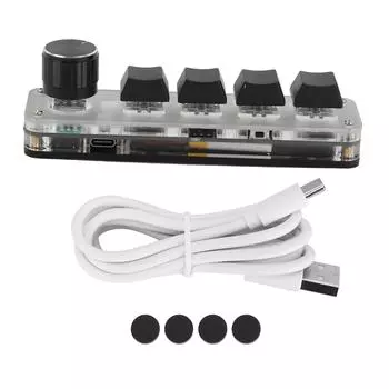 Мини-клавиатура с 4 клавишами, 1 ручкой, USB или BT, синяя кнопка переключения, программируемая клавиатура с подсветкой