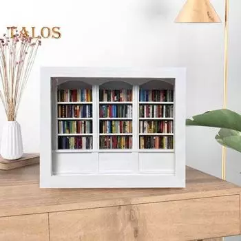 Мини-книжная полка для снятия беспокойства, реалистичная миниатюрная книжная полка, украшение с 300 мини-книгами, деревянная имитация мини-книжной полки для любителей книг, домашний офис белый