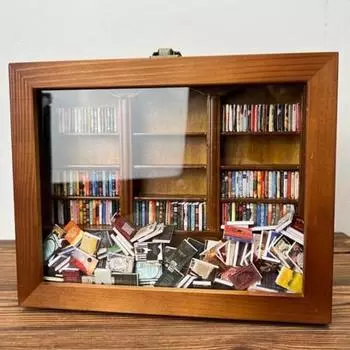 Мини-книжная полка для снятия беспокойства, реалистичная миниатюрная книжная полка, украшение с 300 мини-книгами, деревянная имитация мини-книжной полки для любителей книг, домашний декор эбеновый