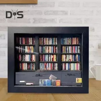 Мини-книжная полка для снятия тревожности, деревянная миниатюрная имитация книжной полки с 200 мини-книгами, настольная книжная полка для снятия стресса, игрушка для домашнего офиса, декор белый