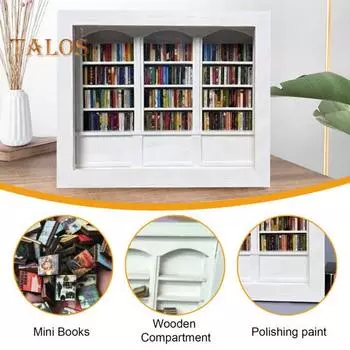 Мини-книжная полка для снятия тревожности, деревянная миниатюрная имитация книжной полки с 200 мини-книгами, настольная книжная полка для снятия стресса, игрушка для домашнего офиса, декор розовый