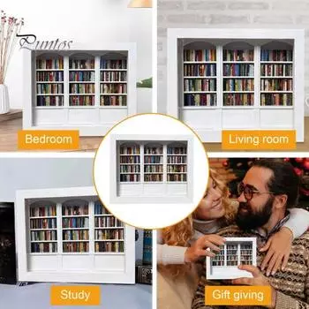 Мини-книжная полка для снятия тревожности, деревянная миниатюрная имитация книжной полки с 200 мини-книгами, настольная книжная полка для снятия стресса, игрушка для домашнего офиса, декор чёрный