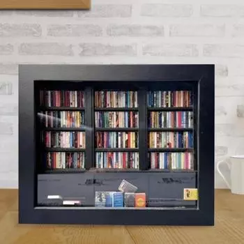 Мини-книжная полка для снятия тревожности, деревянная миниатюрная имитация книжной полки с 200 мини-книгами, настольная книжная полка для снятия стресса, игрушка для домашнего офиса, декор чёрный