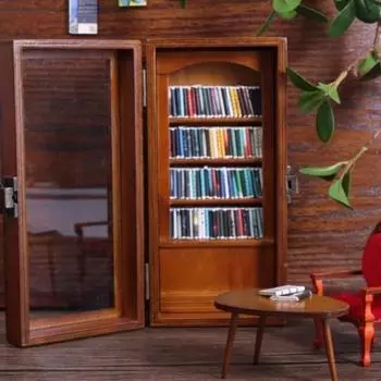 Мини-книжный шкаф с 80 крошечными моделями книг, деревянная миниатюрная книжная полка, шкаф для книжной витрины, облегчение стресса и тревоги, украшение для рабочего стола, подарок на день рождения темно-коричневого
