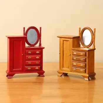 Мини-комод для кукольного домика Yousheng, винтажный миниатюрный комод с ящиками, мини-мебель, туалетный столик для декора спальни кукольного домика красный