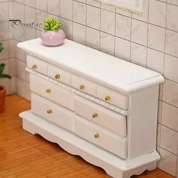 Мини-комод с высоким уменьшением, соотношение 1/12, европейский стиль, украшение из березы, белый миниатюрный шкаф-комод, игрушка для ролевых игр белый