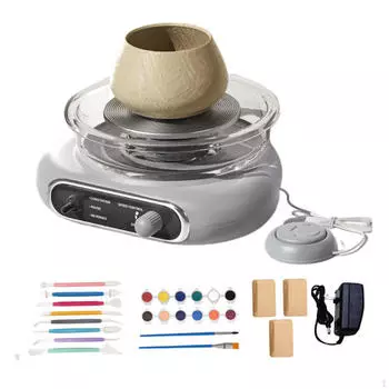Мини-комплект гончарного круга, машина для изготовления керамики, глина с 8 инструментами для лепки для детей серый