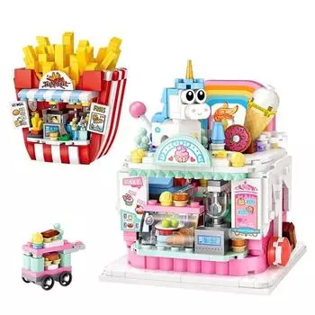 Мини-кондитерская Магазин картофеля фри Строительные блоки DIY Город Улица Сборная модель Домашние украшения Детские развивающие игрушки Подарки для друзей Без коробки