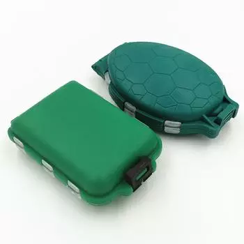 Мини-коробка для рыболовных снастей с 10 сетками — портативное пластиковое хранилище для рыболовных крючков и вертлюгов, дизайн в форме зеленой черепахи. square-shaped зелёный