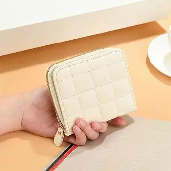 Мини-кошелек 2025 модная ручная короткая сумка для мелочи простой клетчатый вышитый многосекционный карман для карт кардхолдер белый