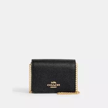 Мини-кошелек Coach на цепочке золотисто-черный
