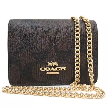 Мини-кошелек для карт 6650 IMAA8 Signature PVC Chain Shoulder Outlet Crossbody Outlet [Coach] Для женщин [Товар] коричневый