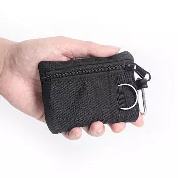 Мини-кошелек для монет, держатель ключей, повседневный нейлоновый карман на молнии для спорта, материал полиэстер, небольшой держатель для карт с биркой чёрный