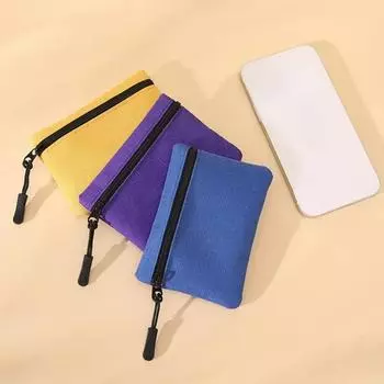 Мини-кошелек для монет из холста, простой карман на молнии, карман для денег, однотонный кошелек для монет и ключей, женский и мужской, милый мини-кошелек чёрный