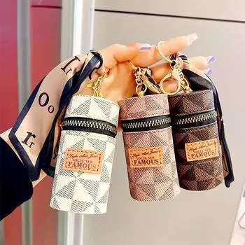 Мини-кошелек для монет в стиле ретро для девочек, классический чехол с декором шарфа, портативная многофункциональная сумка для губной помады на молнии коричневый