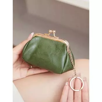 Мини-кошелек для монет в стиле ретро, портативная и милая ручная сумка для хранения на каждый день, однотонная простая сумка для ключей чёрный