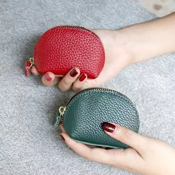 Мини-кошелек для монет в стиле ретро 2025 года: Женский кошелек из натуральной коровьей кожи на молнии бордовый