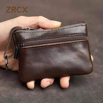 Мини-кошелек из натуральной кожи, сумка для карт из коровьей кожи, кошелек ручной работы на молнии, чехол для ключей от машины, короткий женский кошелек, чехол для ключей mini size чёрный