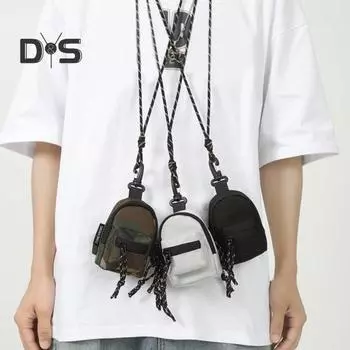 Мини-кошелек на шею с карабином в стиле хип-хоп, рюкзак в форме монет, сумка для хранения, школьный рюкзак, украшение, подвеска, походный кошелек с лямкой на шее, кошелек светло-серый