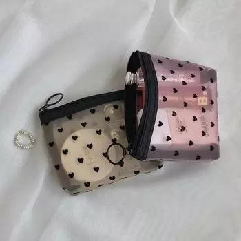 Мини-косметичка Everytail Heart Mesh Бежево-Розовый, набор из 2 шт.