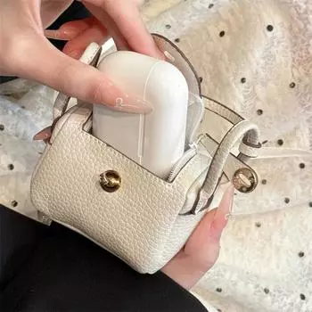 Мини кожаная текстура модная сумка для Airpods Pro 2 3 2 1 для Samsung Galaxy Buds для Xiaomi чехол для наушников со шнурком белый