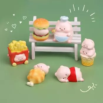 Мини-кукла Cute Pig - Girly Pig Hamburger Restaurant Украшение для рабочего стола Ornament
