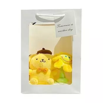 Мини-кукла Sanrio + цветок улыбки + подарочный набор-букет из сумки-шоппера, Pom Pom Purin (кукла), случайная доставка (улыбка цветок) Корейские популярные игрушки