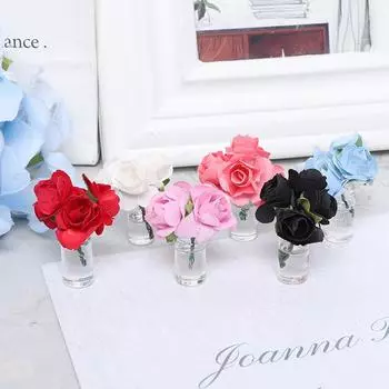 Мини-кукольный домик 1/12, растение в горшке, роза, стеклянная бутылка, цветочная композиция, декор красный