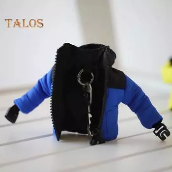 Мини-куртка-пуховик с брелоком из ткани на молнии, крутая забавная куртка с ключом, подарок для мужчин и женщин, модный аксессуар чёрный