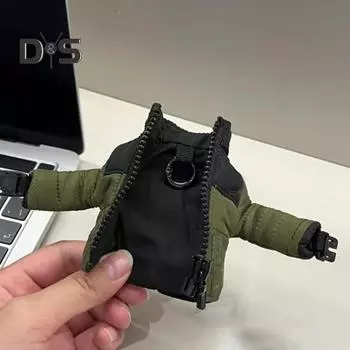 Мини-куртка-пуховик с брелоком из ткани на молнии, крутая забавная куртка с ключом, подарок для мужчин и женщин, модный аксессуар чёрный