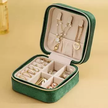 Мини квадратная шкатулка для украшений из бархата, кольцо, серьги, коробка для хранения, женские безделушки, органайзер, изящный размер, 2024, трендовая мода, маленький футляр синий