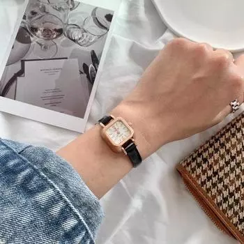Мини-квадратные женские часы из эмалированной кожи Coco для девочек, 2 цвета, популярные корейские часы