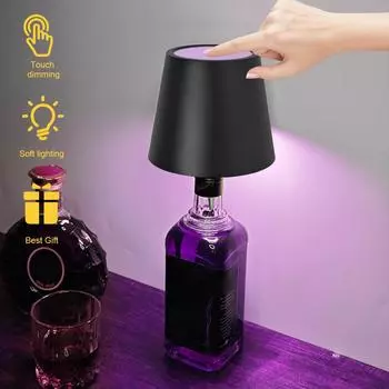 Мини-лампа для бутылок вина с регулируемой яркостью, сенсорная беспроводная настольная лампа, 2000 мАч, перезаряжаемая светодиодная настольная лампа RGB, ночники чёрный