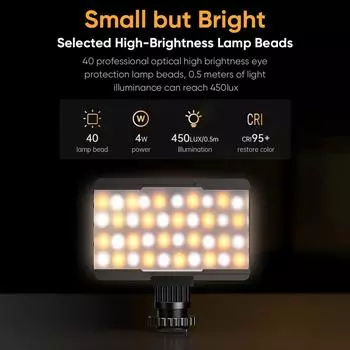 Мини-лампа для фотосъемки APEXEL, светодиодная лампа с регулируемой яркостью, портативная лампа для видеоблога с трехцветными режимами освещения, 40 чёрный