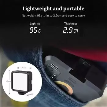 Мини-лампа для фотосъемки, светодиодная лампа с регулируемой яркостью, портативная лампа для видеоблога с двухцветными режимами освещения, 1200 мАч чёрный