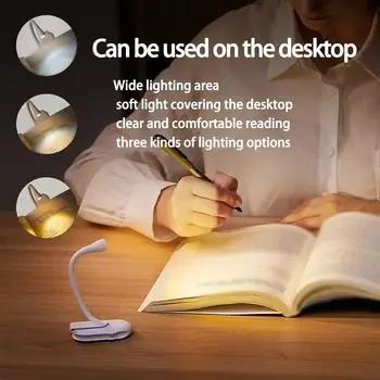 Mini LED Eye Protection Book Night Light Adjustable Clip-On Study Desk Lamp USB Rechargeable Light for Travel Bedroom Reading чёрный